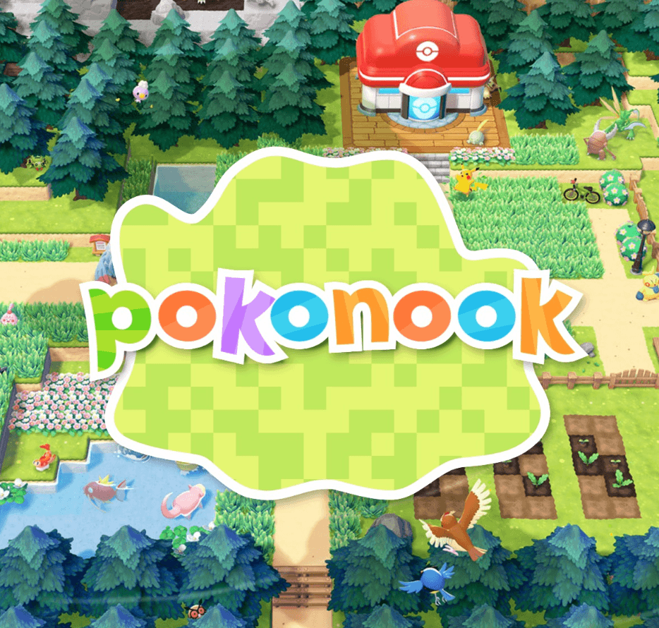 Pokonook logo set against a Pokopia-style map